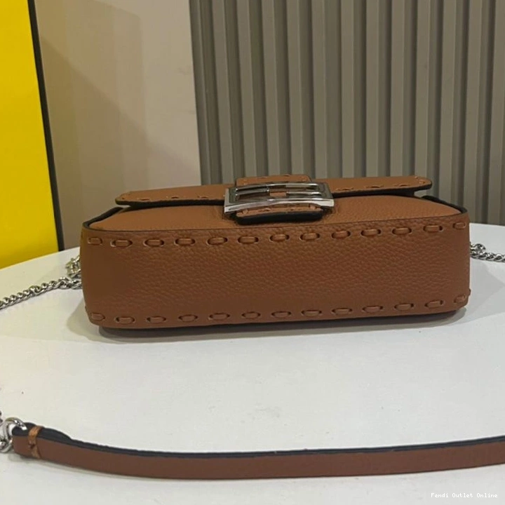 Affordable Selleria Fendi Mini Cuoio Bag In Romano Baguette Leather Brown 0719